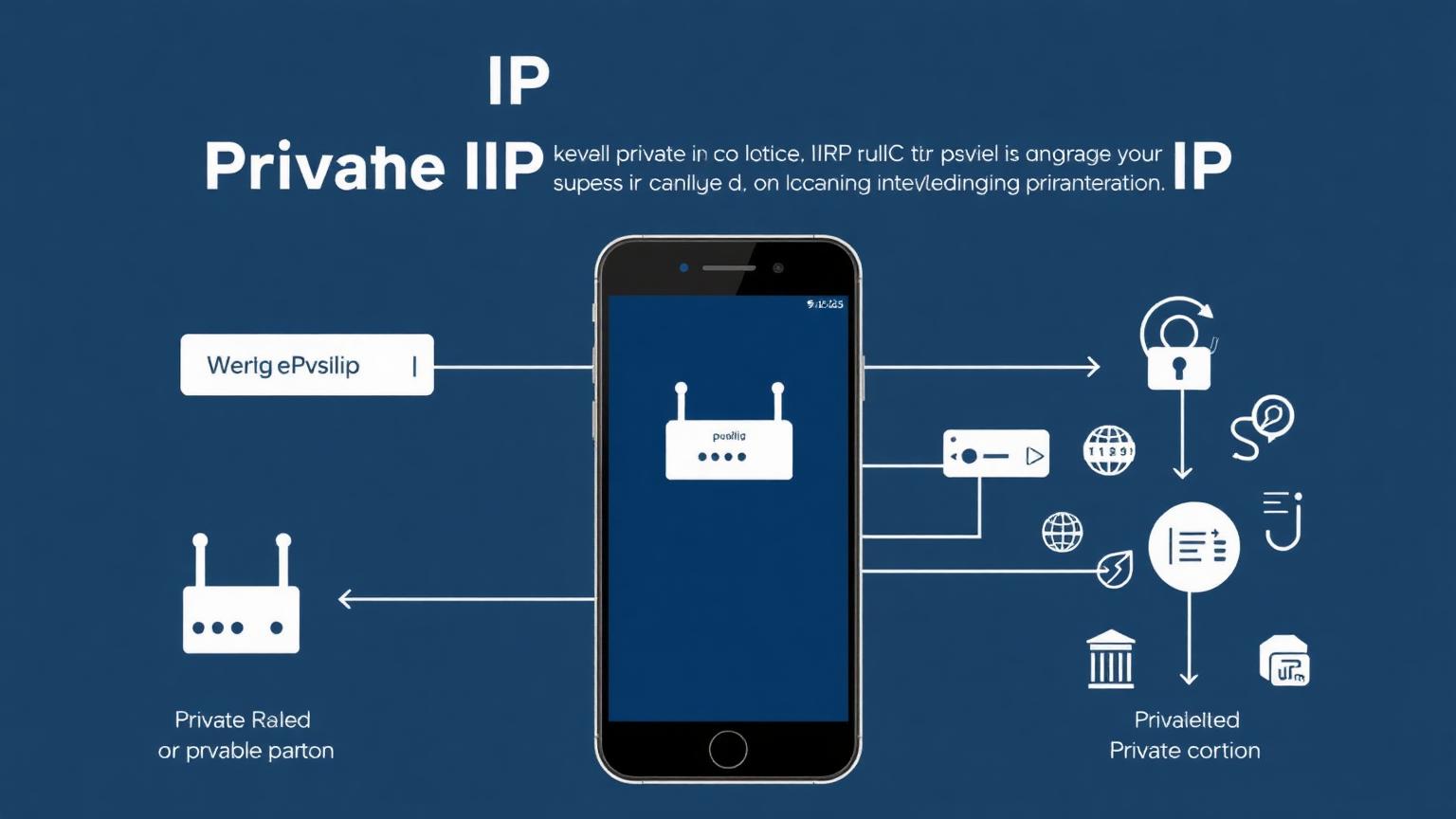 Android private IP vs public IP infographic showing router and internet connection