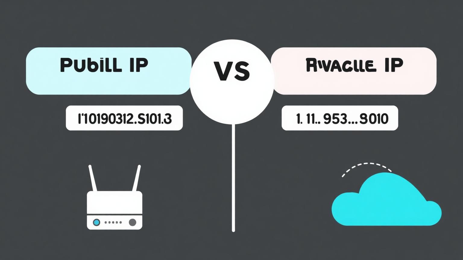 Infographic comparing public IP and private IP address on a Windows PC connected to a router